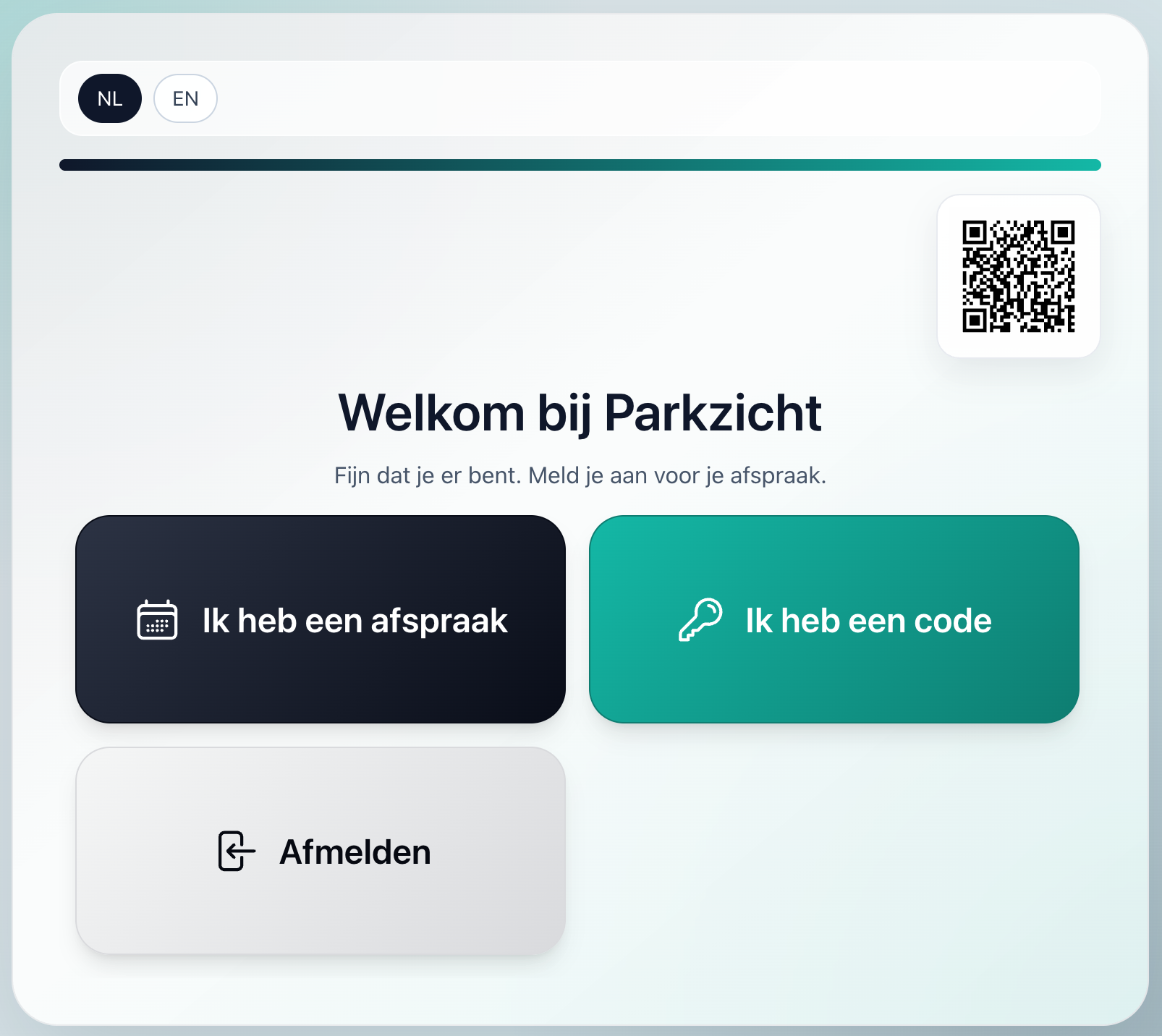 Aanmeldscherm van de bezoekerskiosk bij Parkzicht